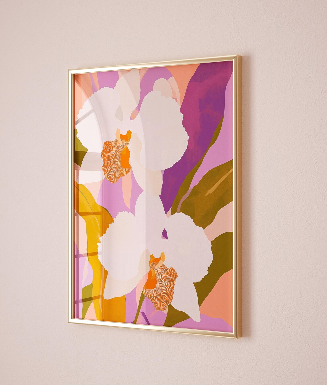 Abstract White Orchid Print Purple Orange Modern Floral Wall Art - Image 5