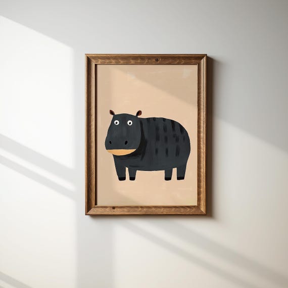 Hippopotamus Wall Art Safari Animal Print Nursery Decor Kids Room Gender Neutral Decor Toddler Room Decor
