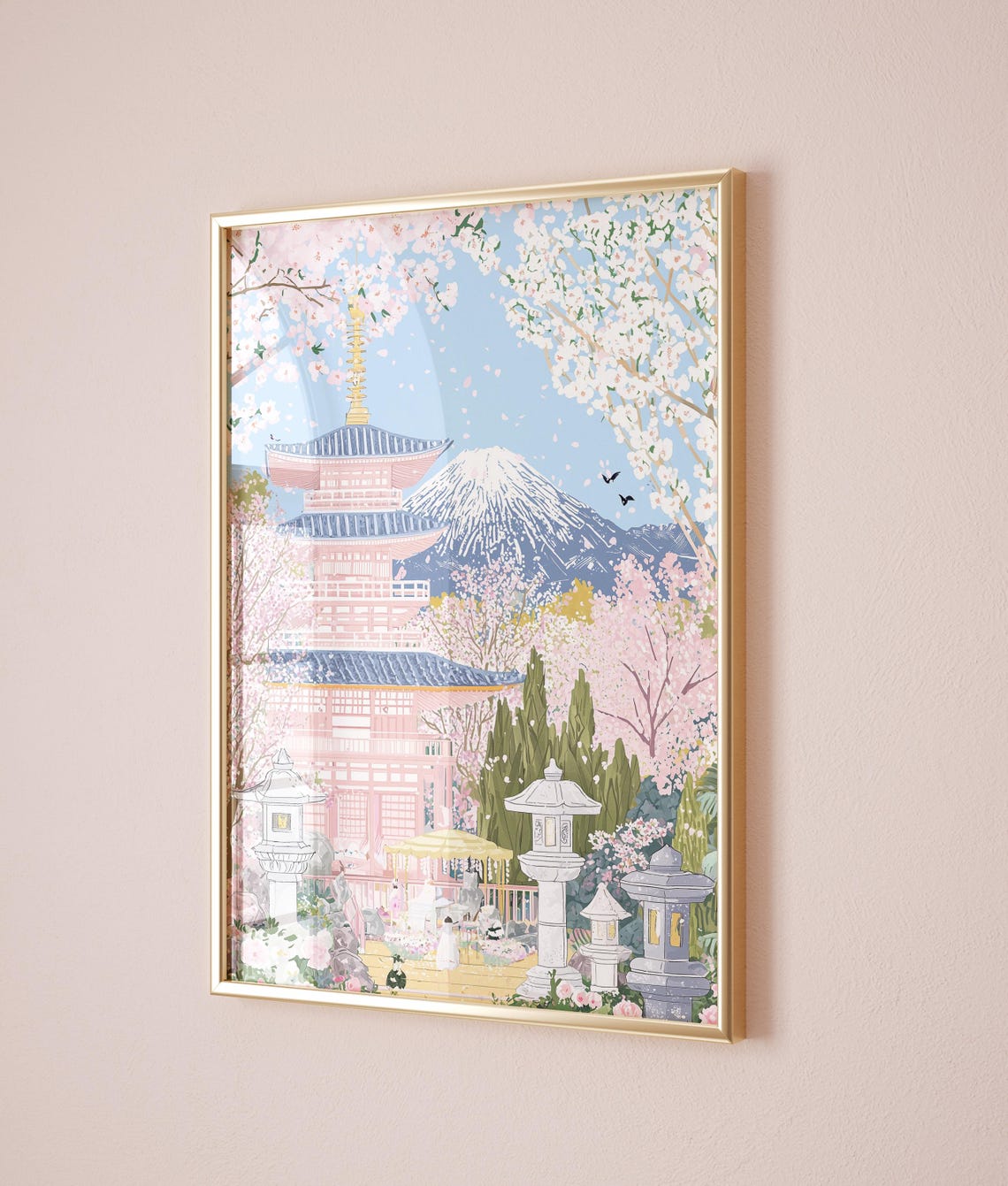 Mount Fuji Cherry Blossom Pink Pagoda Japanese Garden Spring Poster - Image 5