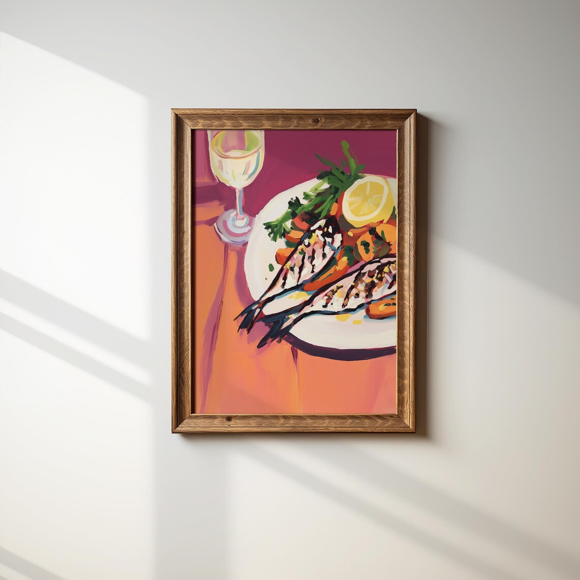Grilled Fish Print Wine Seafood Art Mediterranean Kitchen Decor Dopamine Wall Art Retro Food Print - Image 3