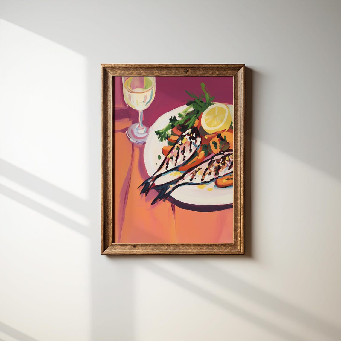 Grilled Whole Fish Lemon Herbs White Wine Painterly Kitchen Art Poster - Image 3