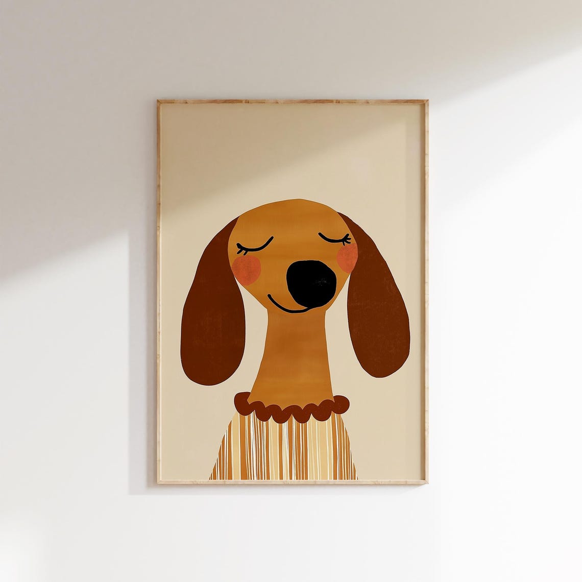 Sleepy Dachshund In Striped Dress Nursery Kids Animal Poster