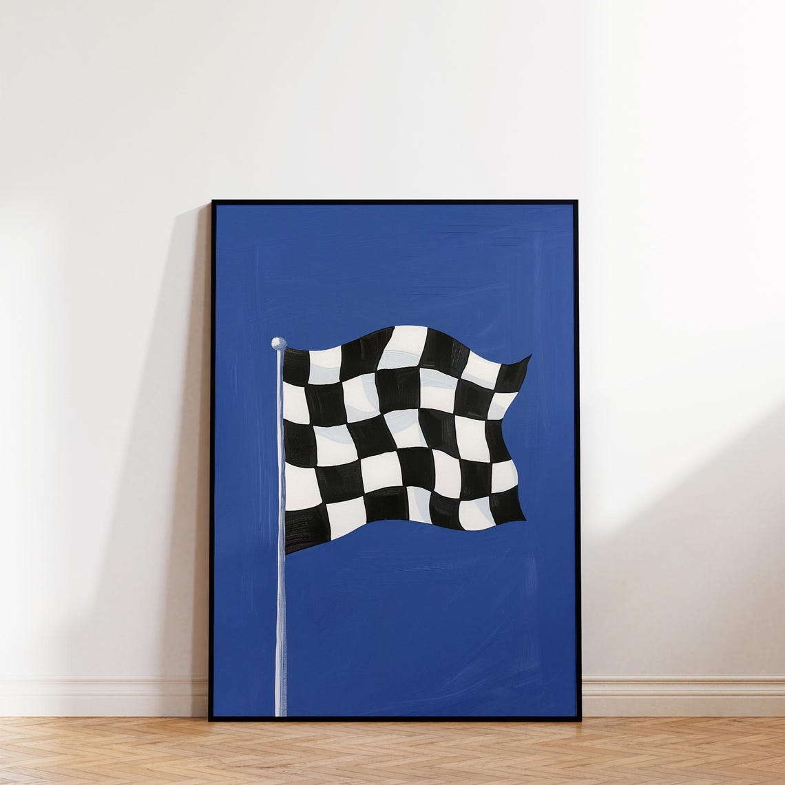 Checkered Racing Flag On Cobalt Blue Bold Finish Line Poster - Image 2