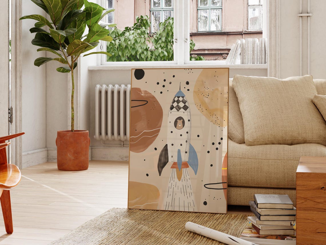 Cute Bear Astronaut Rocket Print Space Nursery Wall Art Kids Room Decor Outer Space Baby Shower Gift Bear In Space Print - Image 2