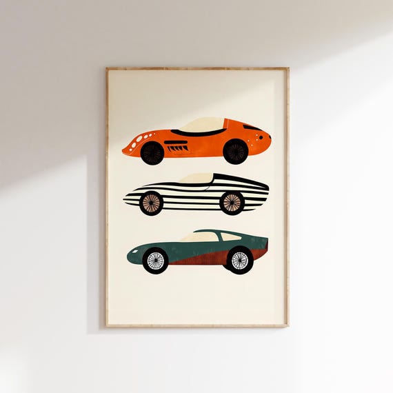 Race Car Wall Art Nursery Kids Room Decor Boys Room Poster Transportation Art Playroom Decor Car Lover Gift