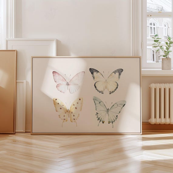 Elegant Butterfly Art Print Nursery Wall Art For Girls Kids Room Decor Pastel Butterfly Print For Baby Room Art