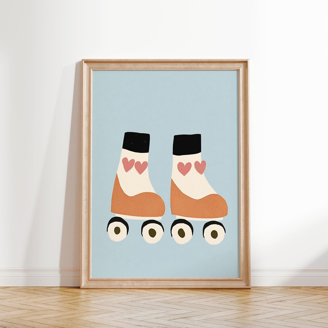 Retro Roller Skates Pink Hearts Blue Modern Girls Room Art Poster - Image 3