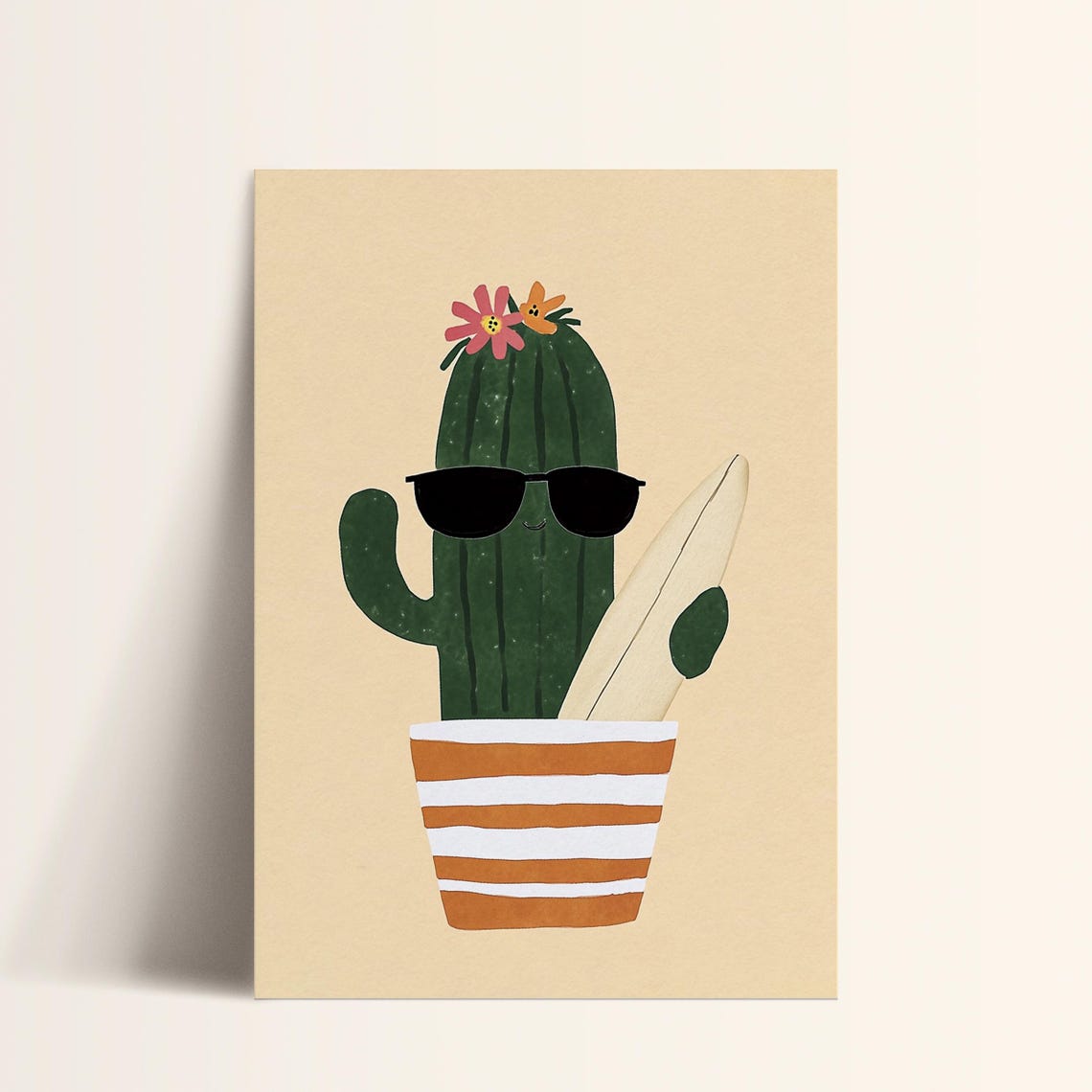 Cool Cactus with Sunglasses and Surfboard Summer Kids Art Poster