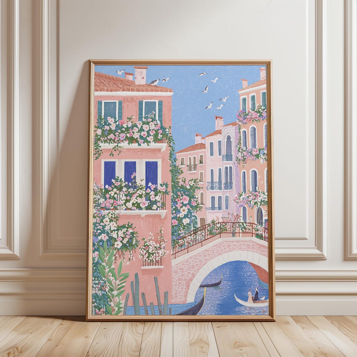 Venice Canal Bridge Gondola Pink Palazzos Flower Spring Poster