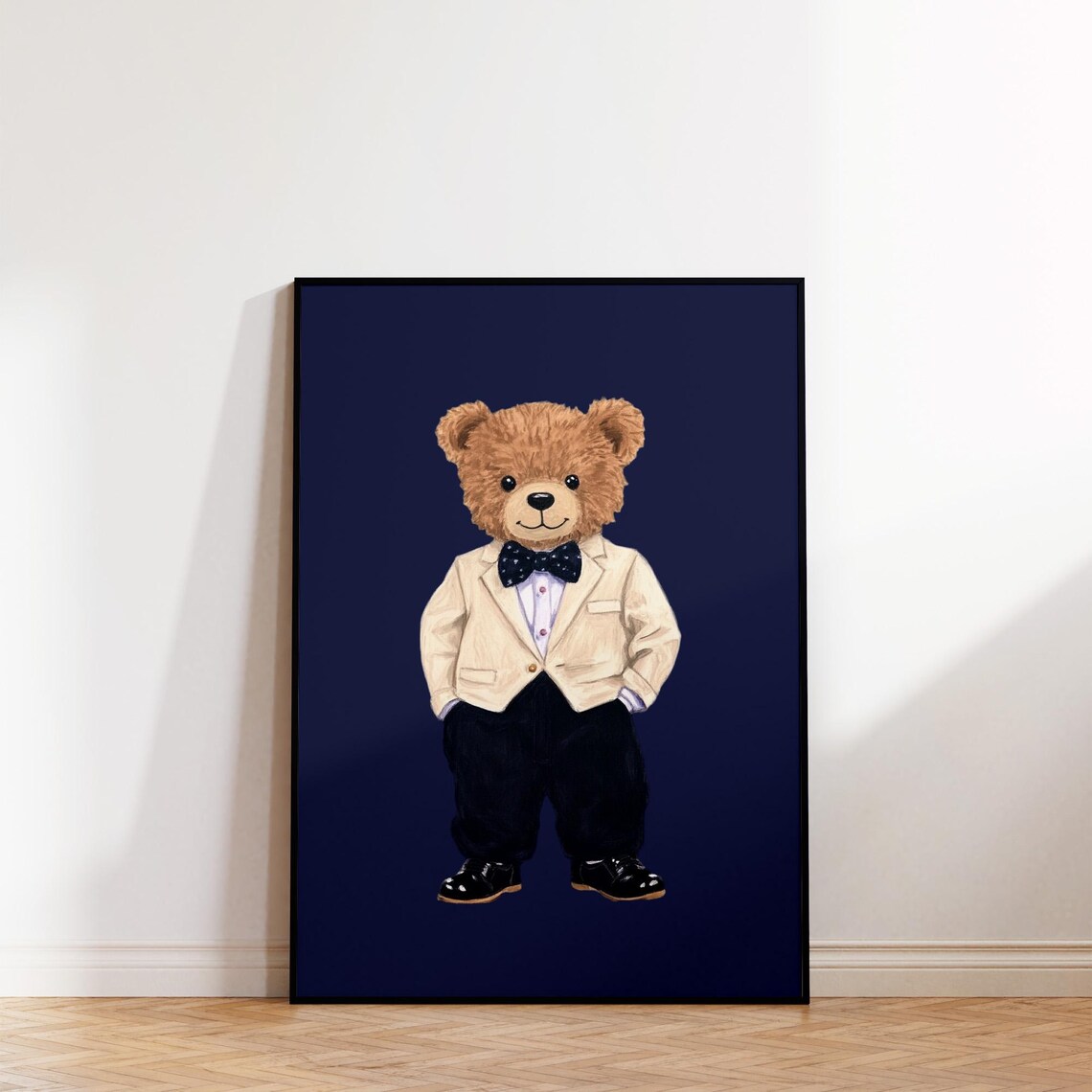 Elegant Teddy Bear in Cream Tuxedo Jacket with Bow Tie Formal Art Poster - Image 2