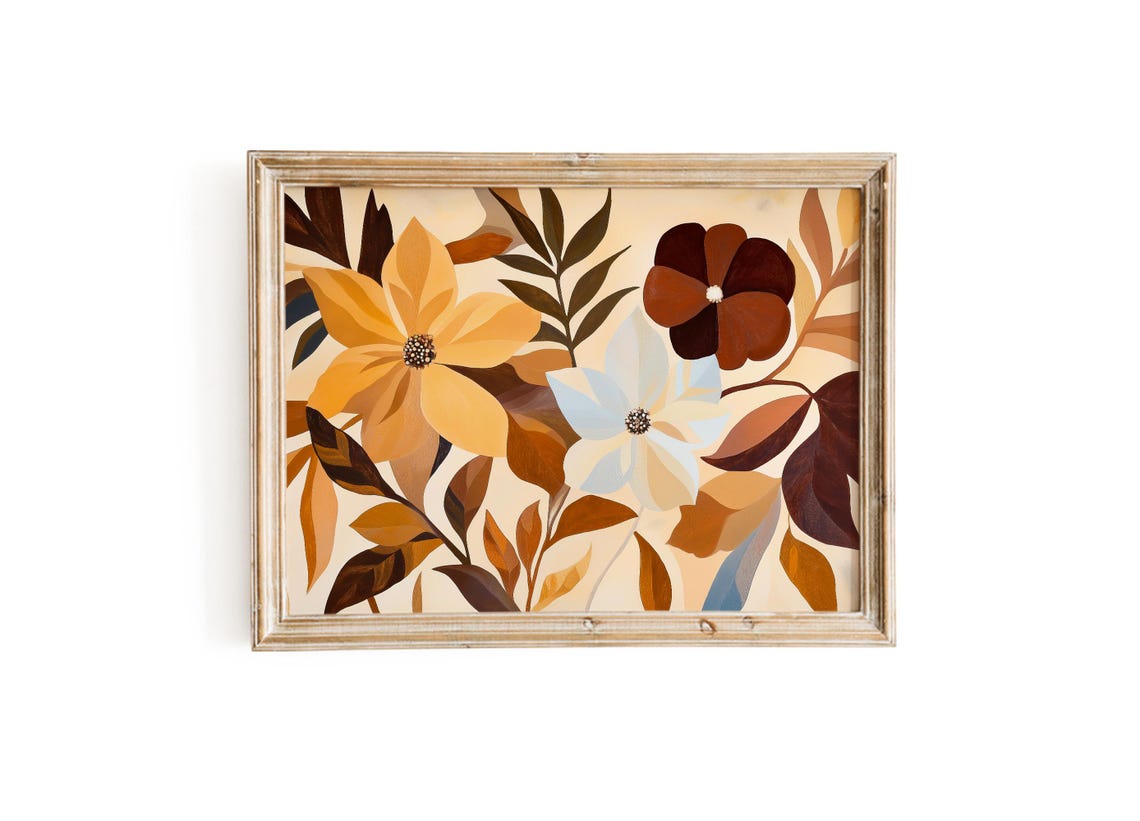 Earth Tone Abstract Floral Print Gold Brown Modern Botanical Wall Art - Image 3