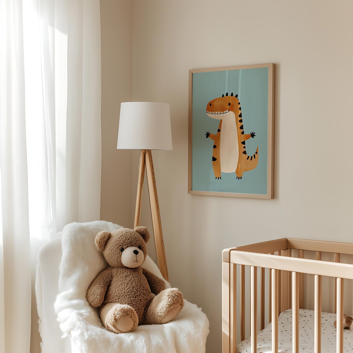 Grinning Orange T Rex Dinosaur Happy Kids Dino Room Art Poster - Image 3