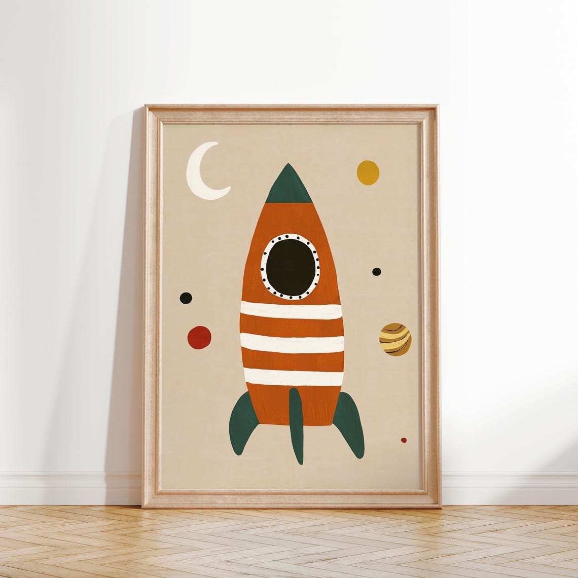 Space Rocket Print Nursery Wall Art Kids Room Moon Stars Playroom Print Eclectic Nursery - Image 2