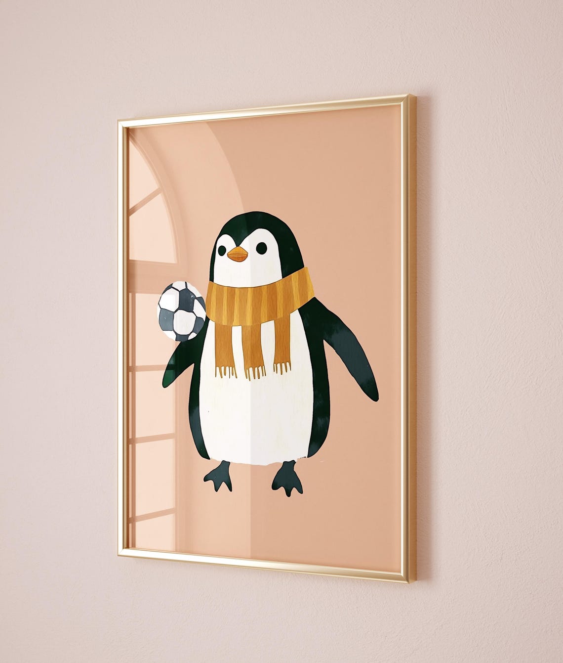 Cute Penguin Striped Scarf Soccer Ball Sports Kids Room Poster - Image 5