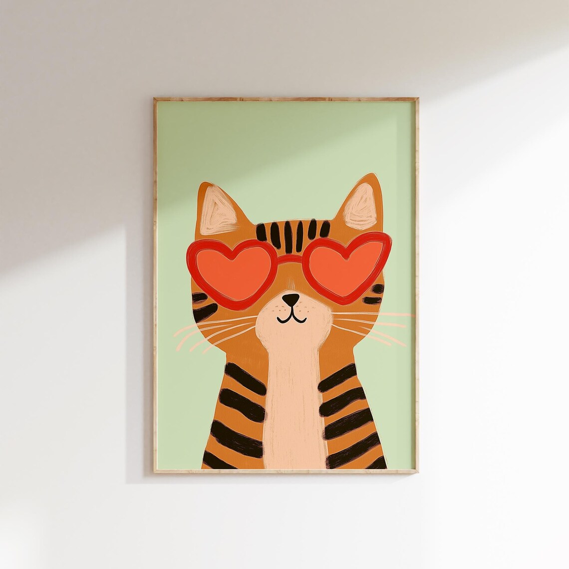 Cool Cat Heart Sunglasses Orange Tabby Mint Green Kids Room Wall Poster