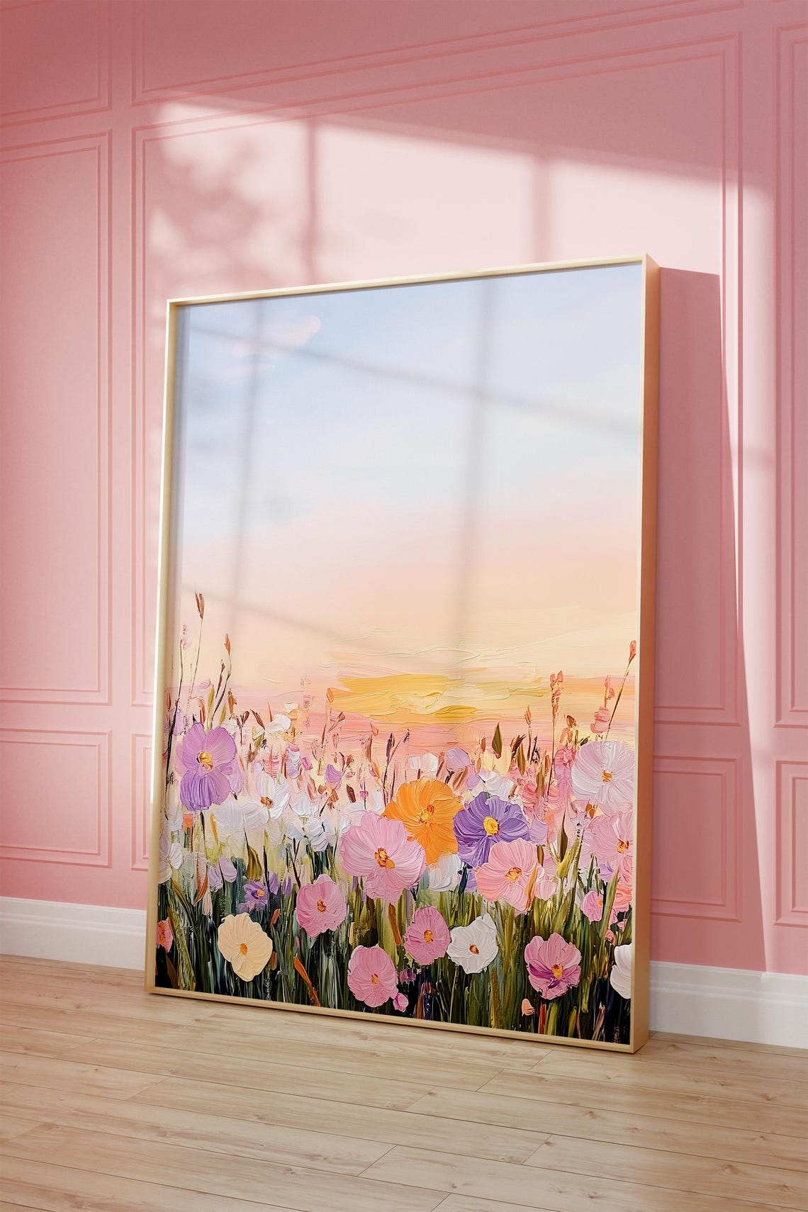Sunset Wildflower Meadow Pastel Florals Dreamy Landscape Art Poster - Image 2