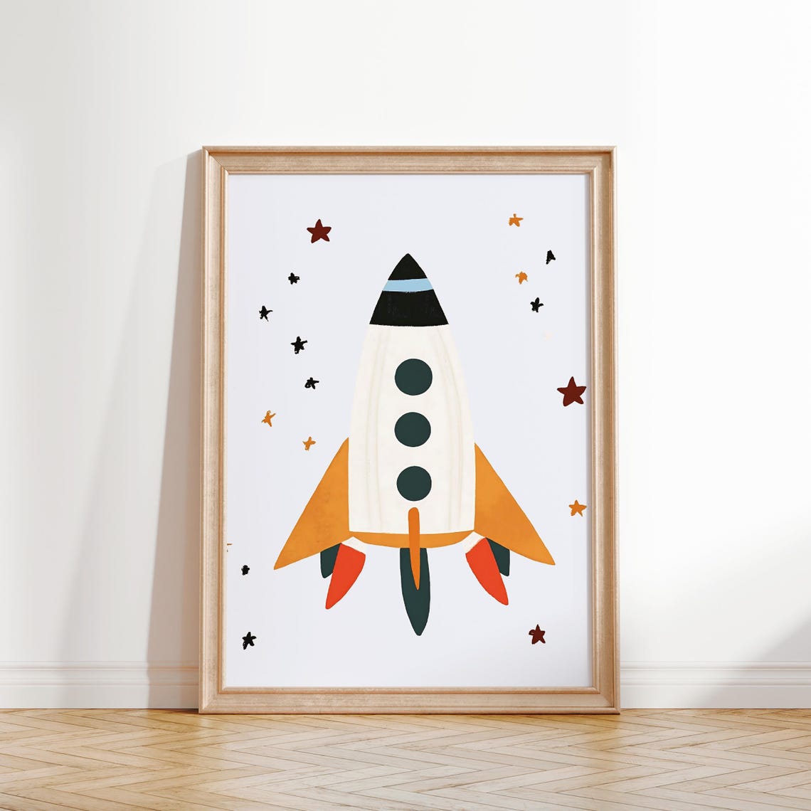 Colorful Rocket Print Space Nursery Art Kids Room Decor Modern Boys Wall Art Star Theme - Image 2