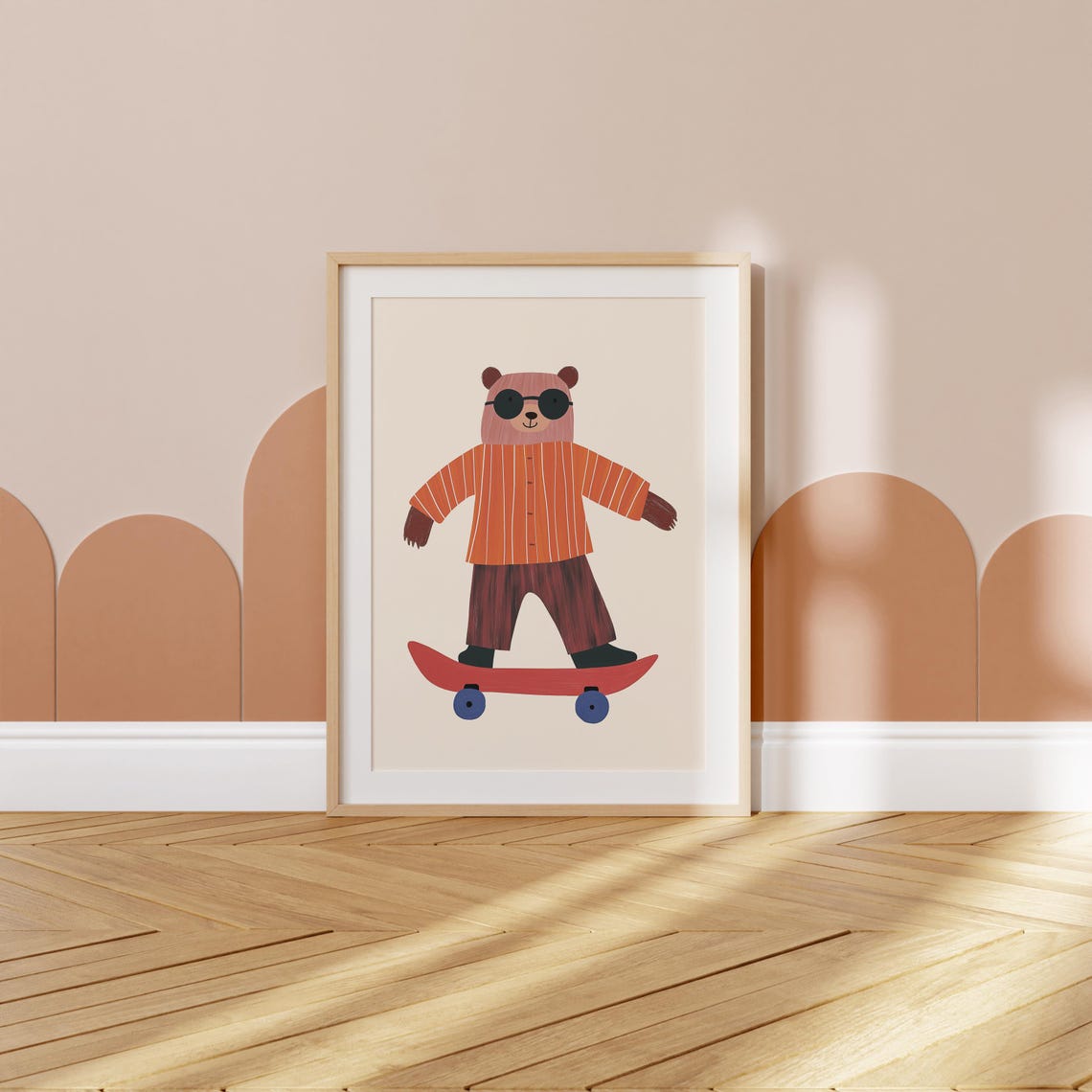 Cool Bear On Skateboard Orange Striped Shirt Sunglasses Wall Art - Image 5