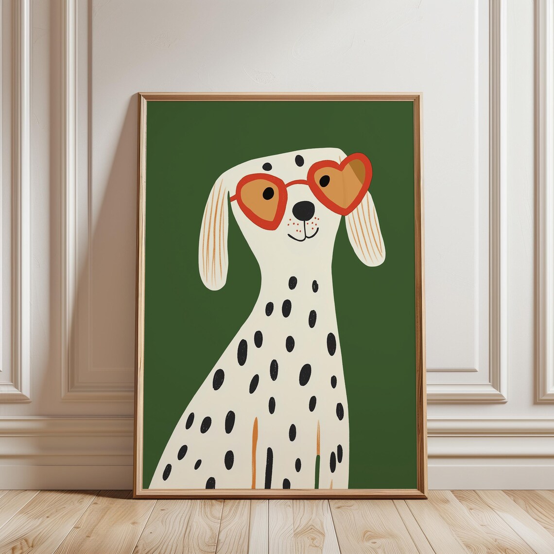 Dalmatian Dog In Red Heart Sunglasses Green Nursery Art Print