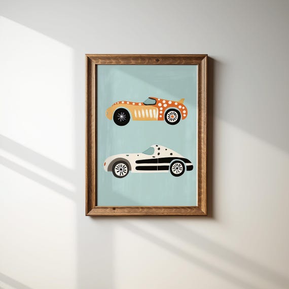 Vintage Race Car Wall Art Kids Room Decor Boys Room Poster Nursery Car Print Playroom Car Lover Gift Baby Boy Room Decor