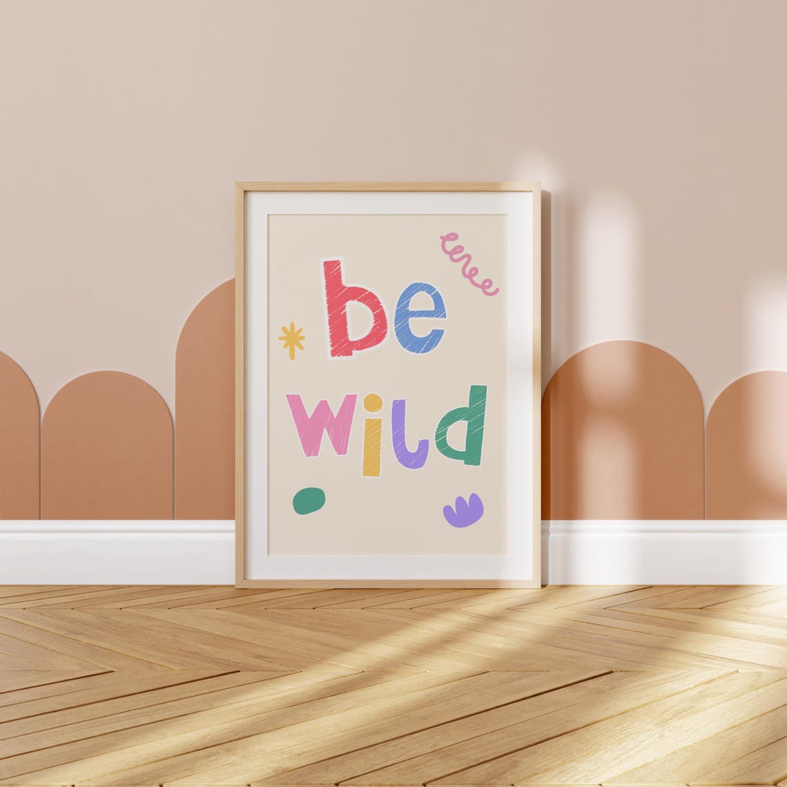 Be Wild Crayon Style Hand Drawn Doodle Cheerful Kids Room Poster - Image 3