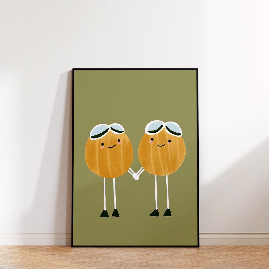 Cute Egg Characters Aviator Goggles Holding Hands Nursery Poster - Image 4