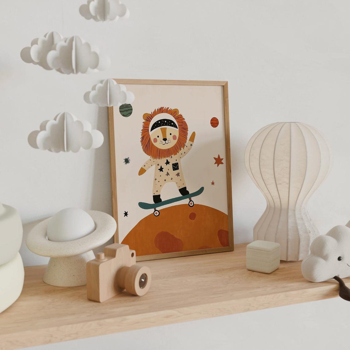 Lion In Space Helmet Skateboarding On Mars Kids Space Nursery Poster - Image 3