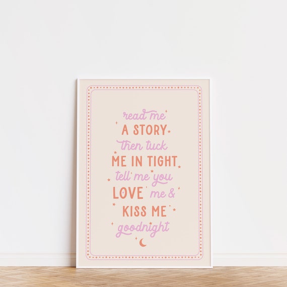 Baby Girl Nursery Wall Art Cute Goodnight Story Kids Room Poster Quote Nursery Decor Poem Baby Room Girl