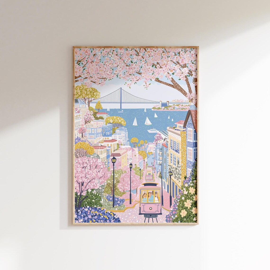 San Francisco Cable Car Cherry Blossom Golden Gate Travel Poster - Image 3