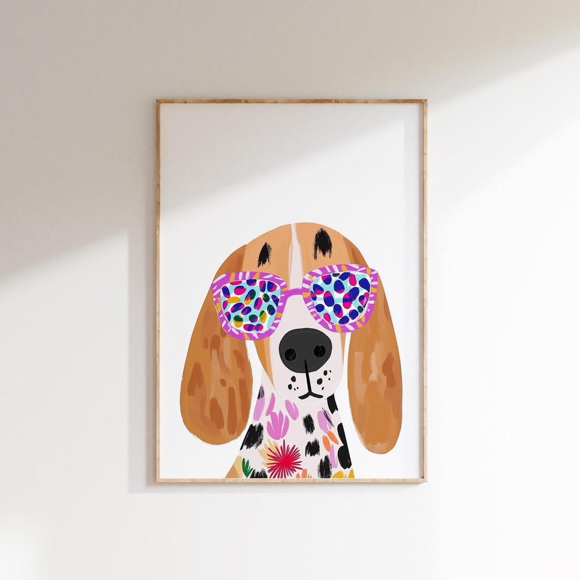 Beagle Dog In Colorful Leopard Sunglasses Fun Kids Art Print