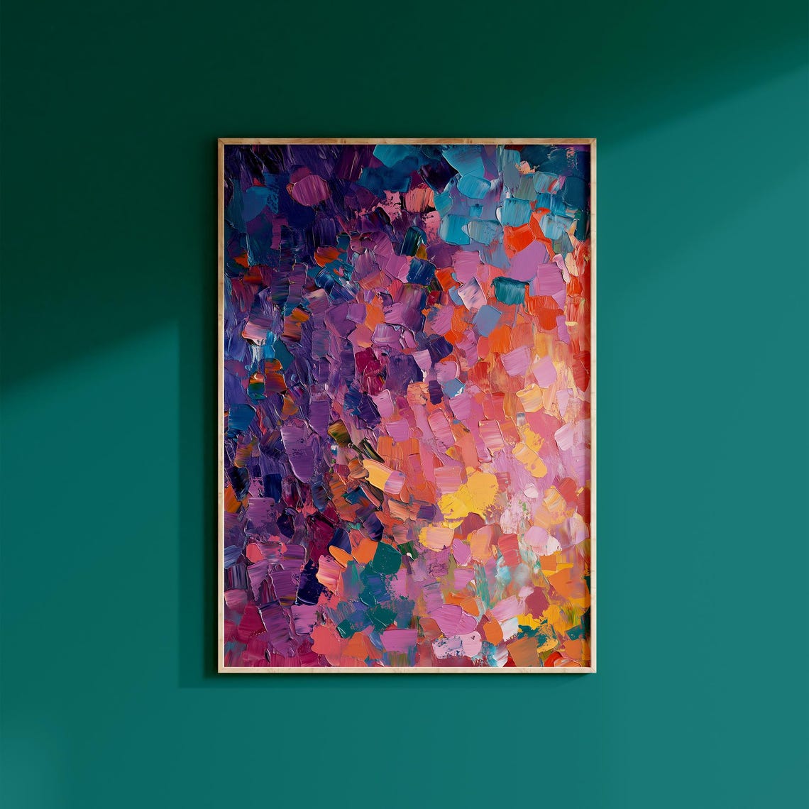 Thick Impasto Abstract Oil Painting Teal Coral Modern Art Poster
