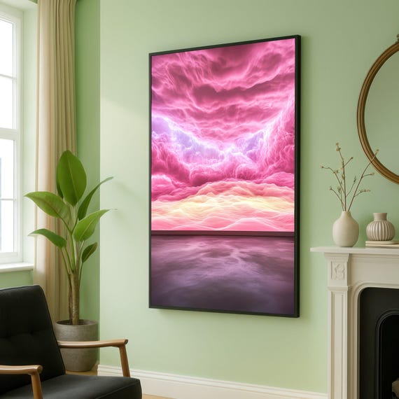 Dreamy Pink Clouds Canvas Wall Art Abstract Sky Landscape Soft Pastel Colors Surreal Home Decor Modern Living Room