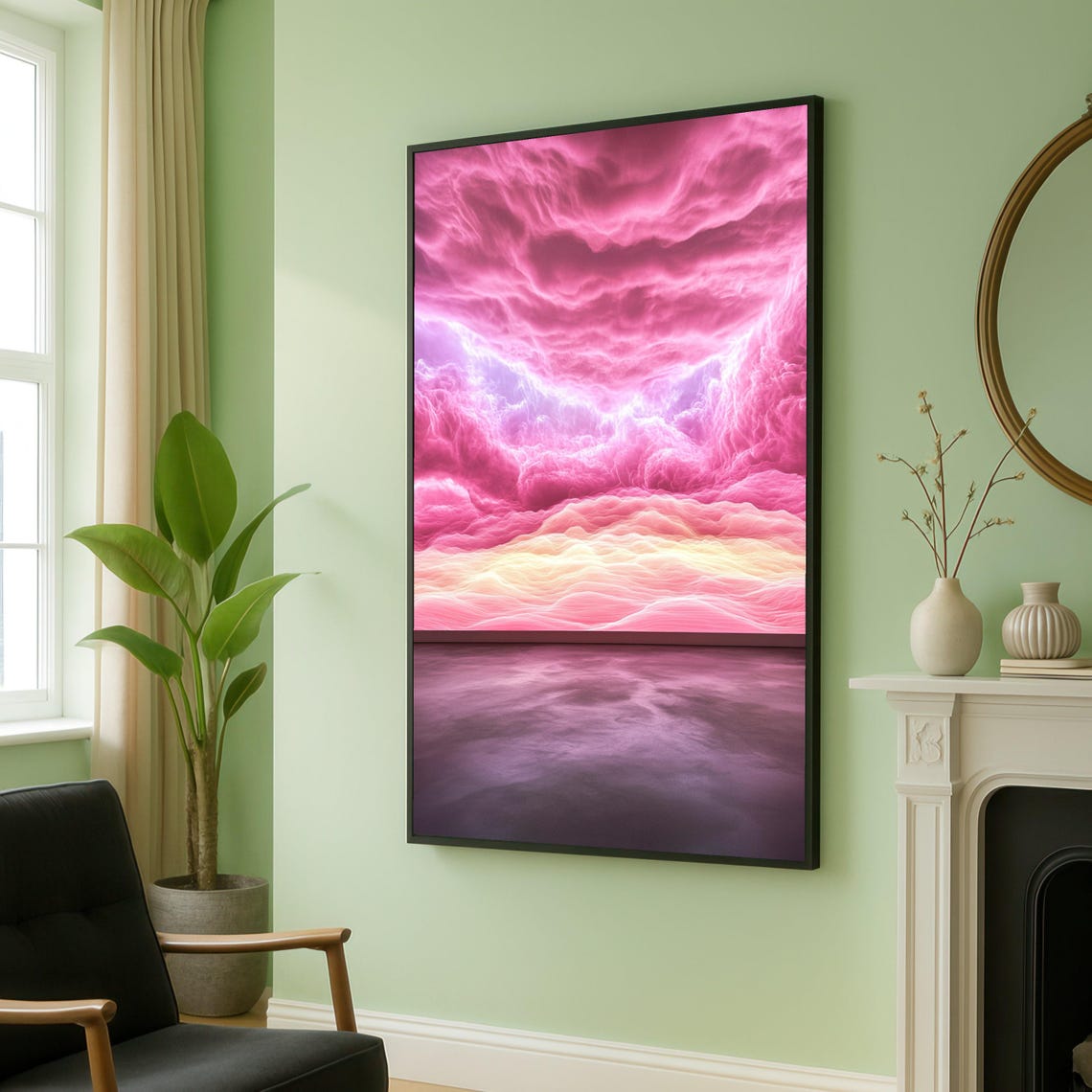 Dreamy Pink Clouds Abstract Sky Surreal Pastel Landscape Poster