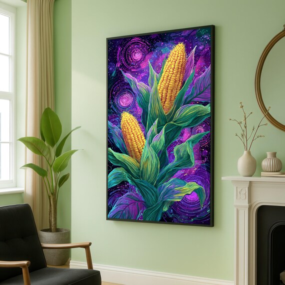 Vibrant Corn On The Cob Psychedelic Purple Kitchen Decor Poster