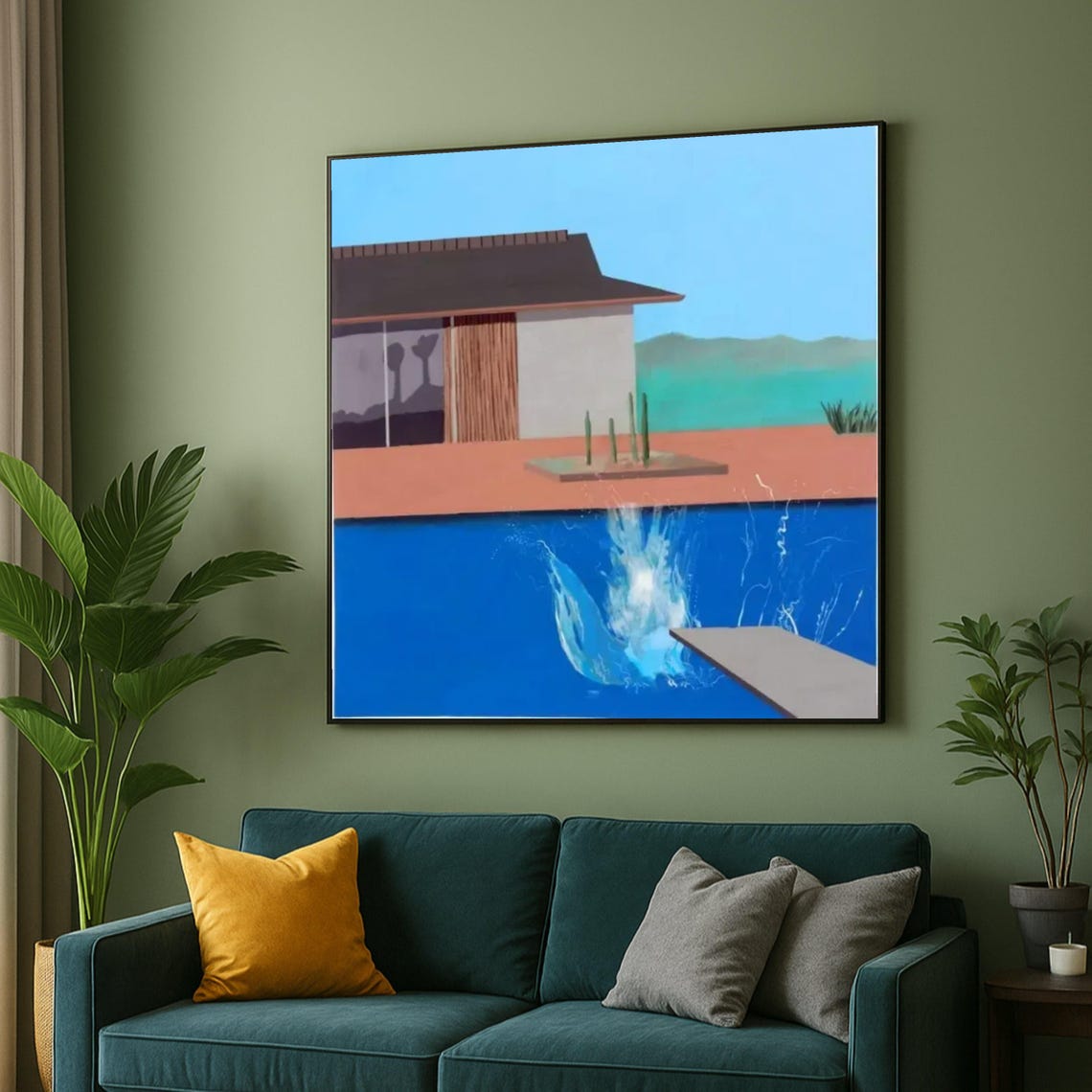 Diving Board Pool Splash Hockney Style Modernist Painting Poster