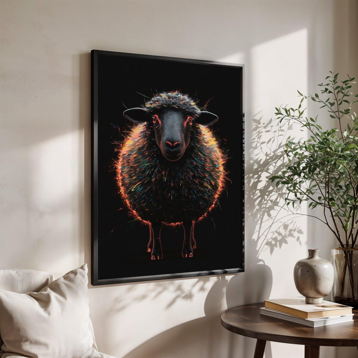 Black Sheep With Orange Curly Wool Bold Colorful Farm Animal Poster