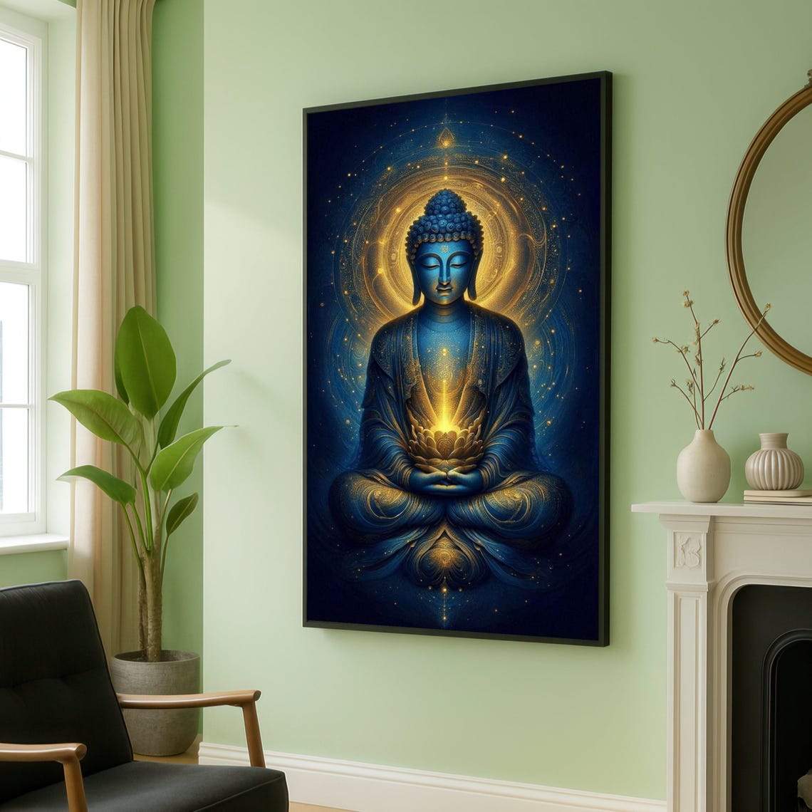 Illuminated Buddha Meditation Canvas Spiritual Wall Art Zen Home Decor Mystical Enlightenment Artwork Peaceful