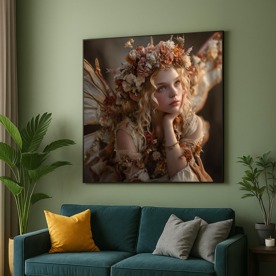 Enchanted Fairy Girl With Floral Crown Ethereal Fantasy Portrait Wall Art