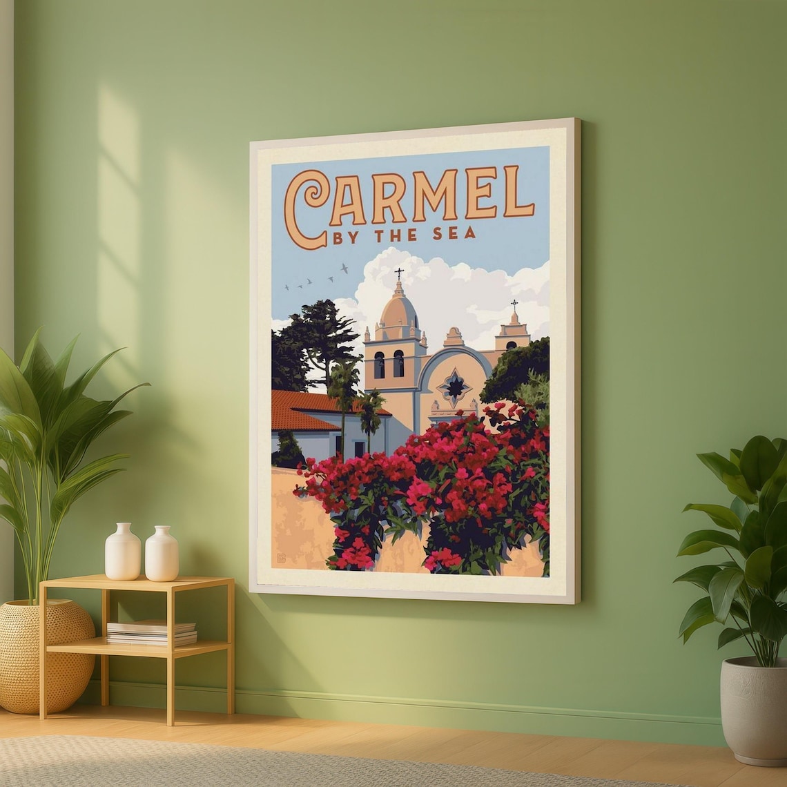 Carmel By The Sea Vintage Mission Church Floral Travel Wall Poster