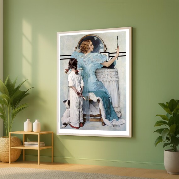 Norman Rockwell Mother Daughter Vanity Mirror Vintage Scene Print