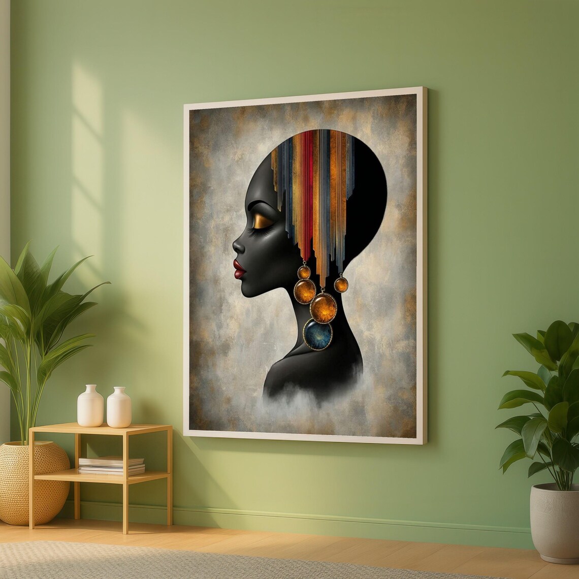 Abstract Woman Silhouette Colorful Striped Hair Modern Art Print