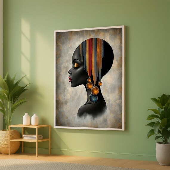 Abstract Woman Silhouette Colorful Striped Hair Modern Art Print
