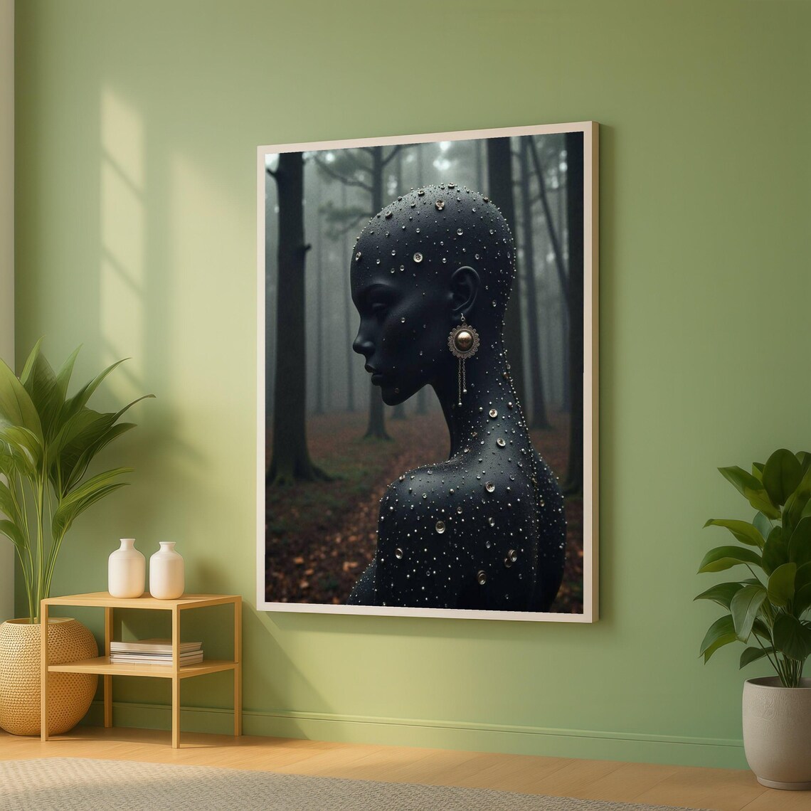 Mystical Woman Silhouette In Misty Forest With Gold Accents Poster