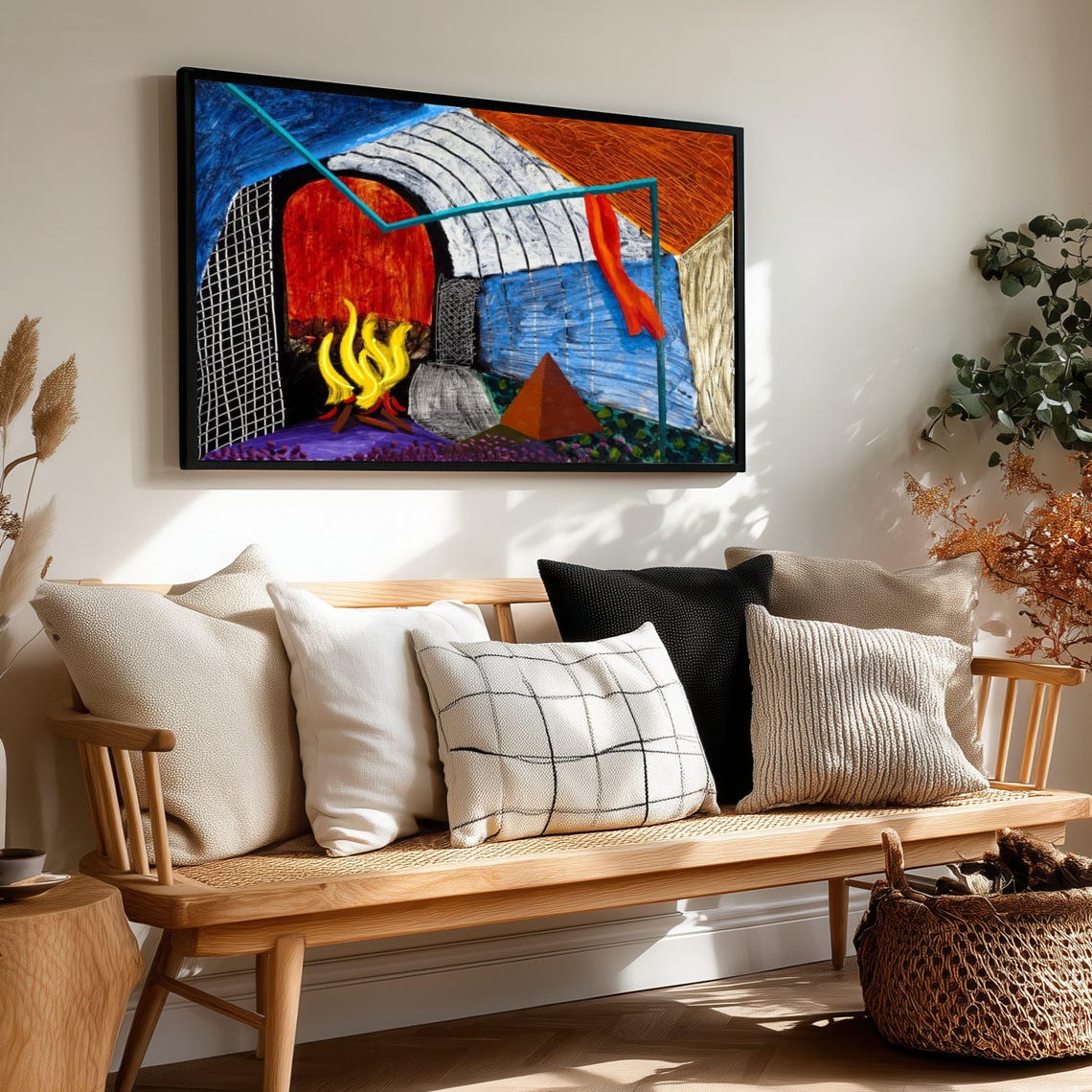 Abstract Geometric Fireplace Flames Bold Modern Painting Poster