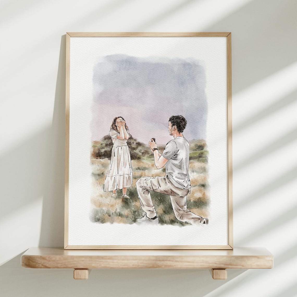 Seaside Cliff Proposal Moment Custom Watercolor Engagement Poster - Image 2