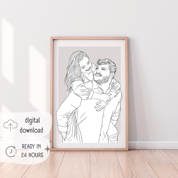 Personalized Family Line Art Portrait, Christmas Poster
