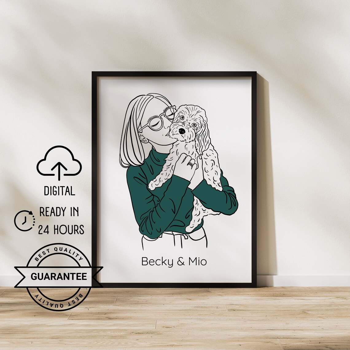 Custom Line Drawing Family Portrait, Dog Mom Gift