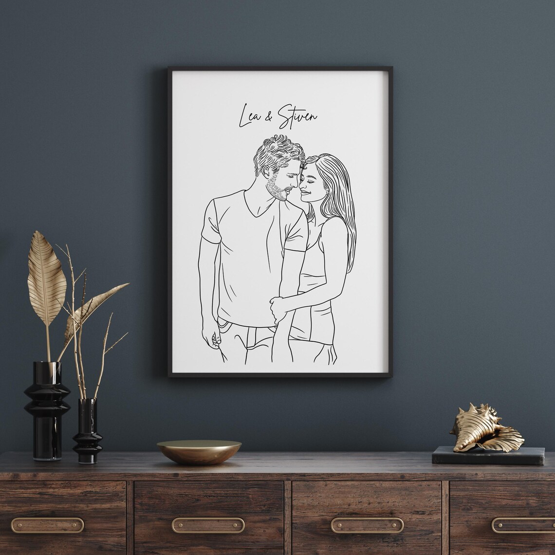 Me and You Couple Line Art Romantic Embrace Custom Portrait Poster - Image 3
