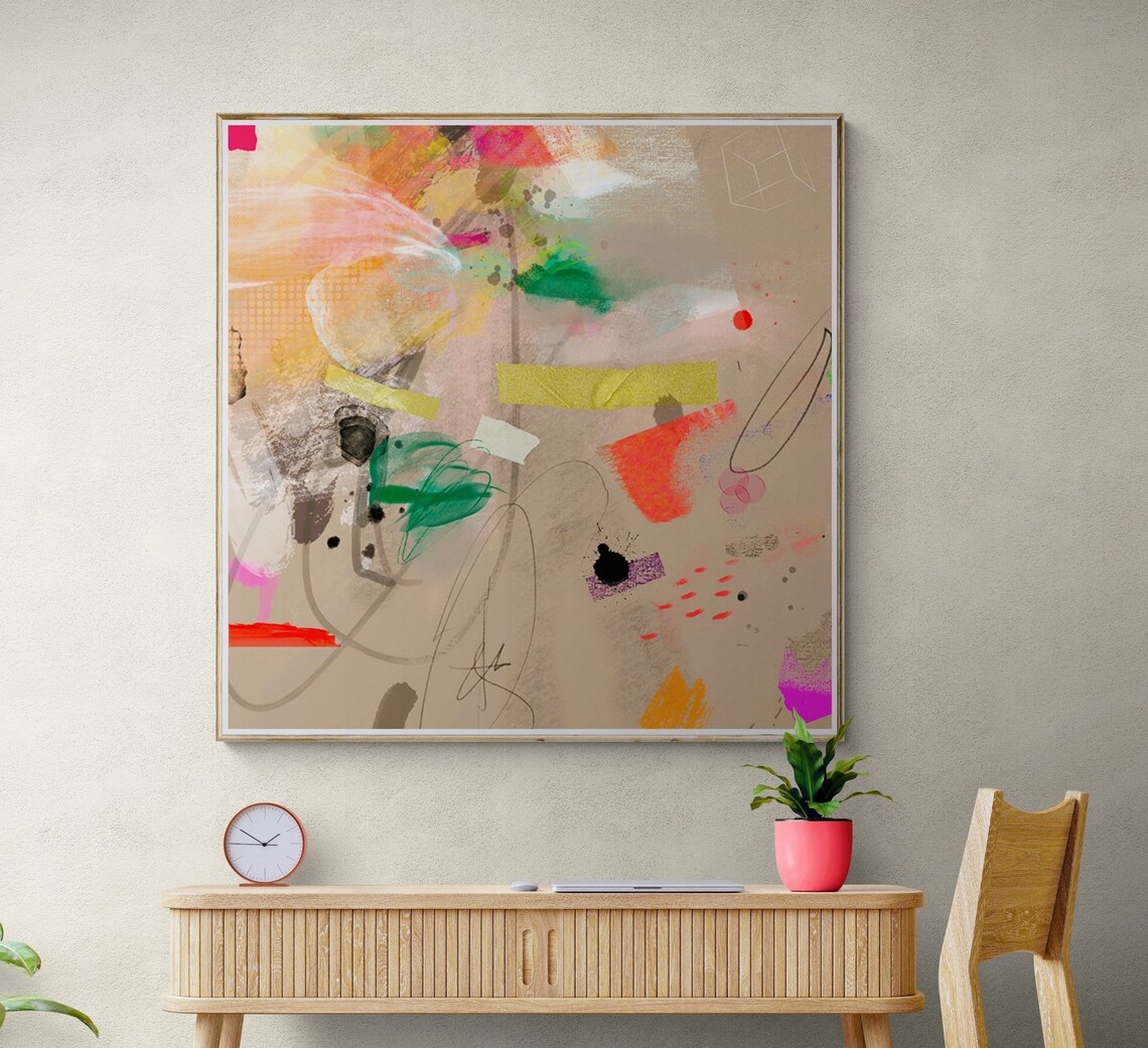 Abstract Modern Beige Multicolored Wall Art Print - Image 2