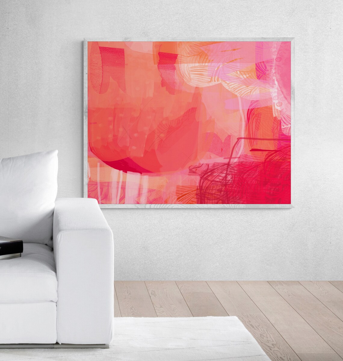 Hot Pink Red Abstract Painting, Trendy Wall Art Print - Image 3